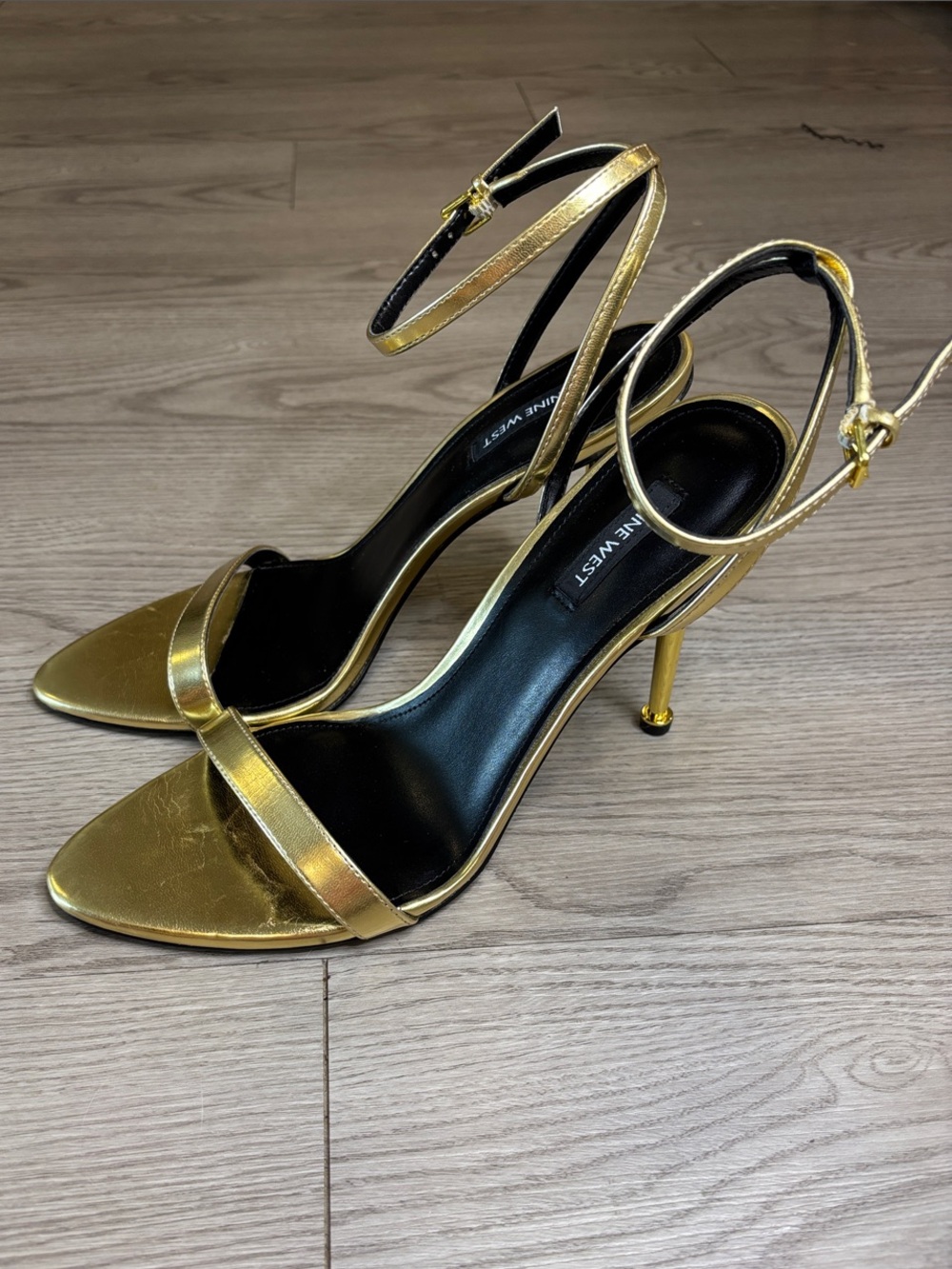 Nine West Metallic Gold Ankle-Strap Stiletto Sandals